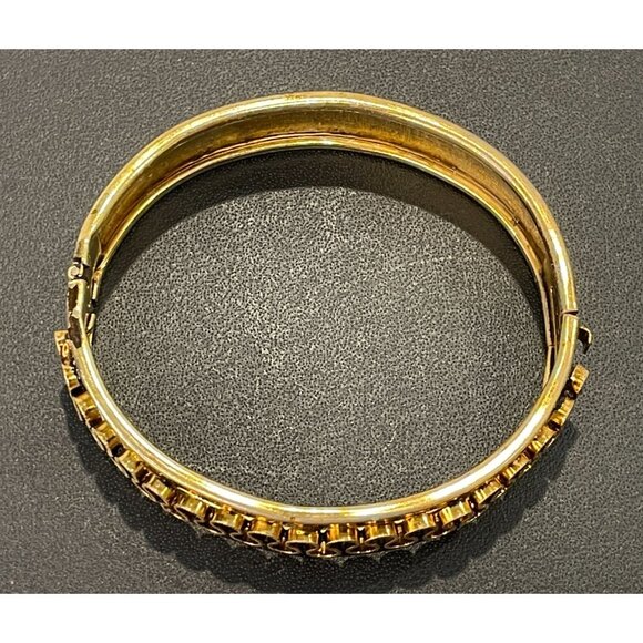Vintage Gold-Toned Hinged Bangle Bracelet W/ Ornate Floral & Filigree Design - Picture 5 of 9